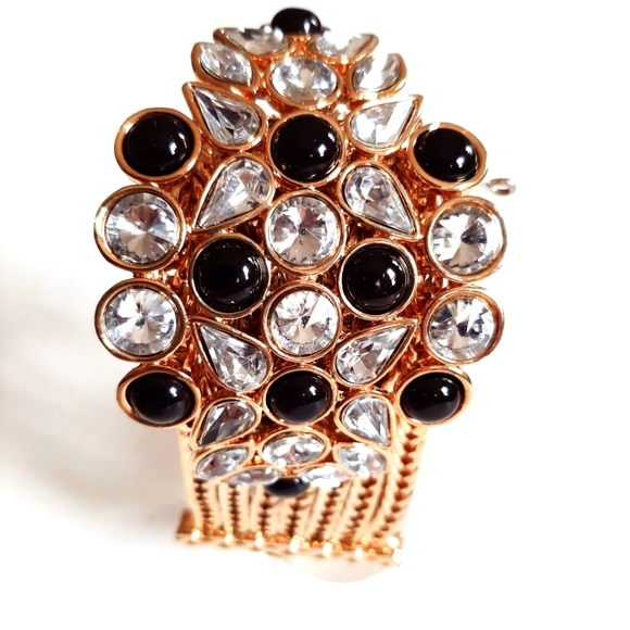 Gold Black & White Crystal Bracelet Bungle - Picture 5 of 5